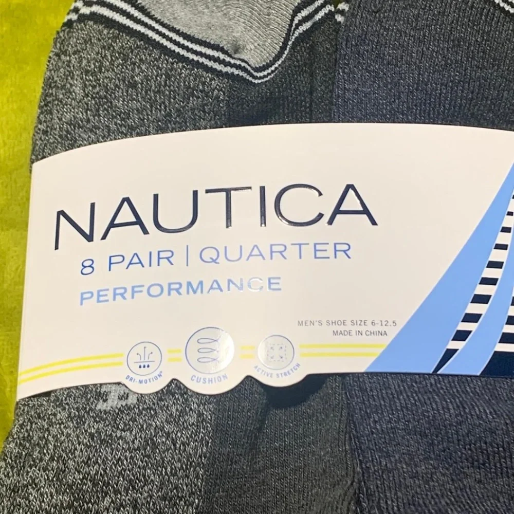 NWT Nautica men Quater Performance Socks 8 pairs